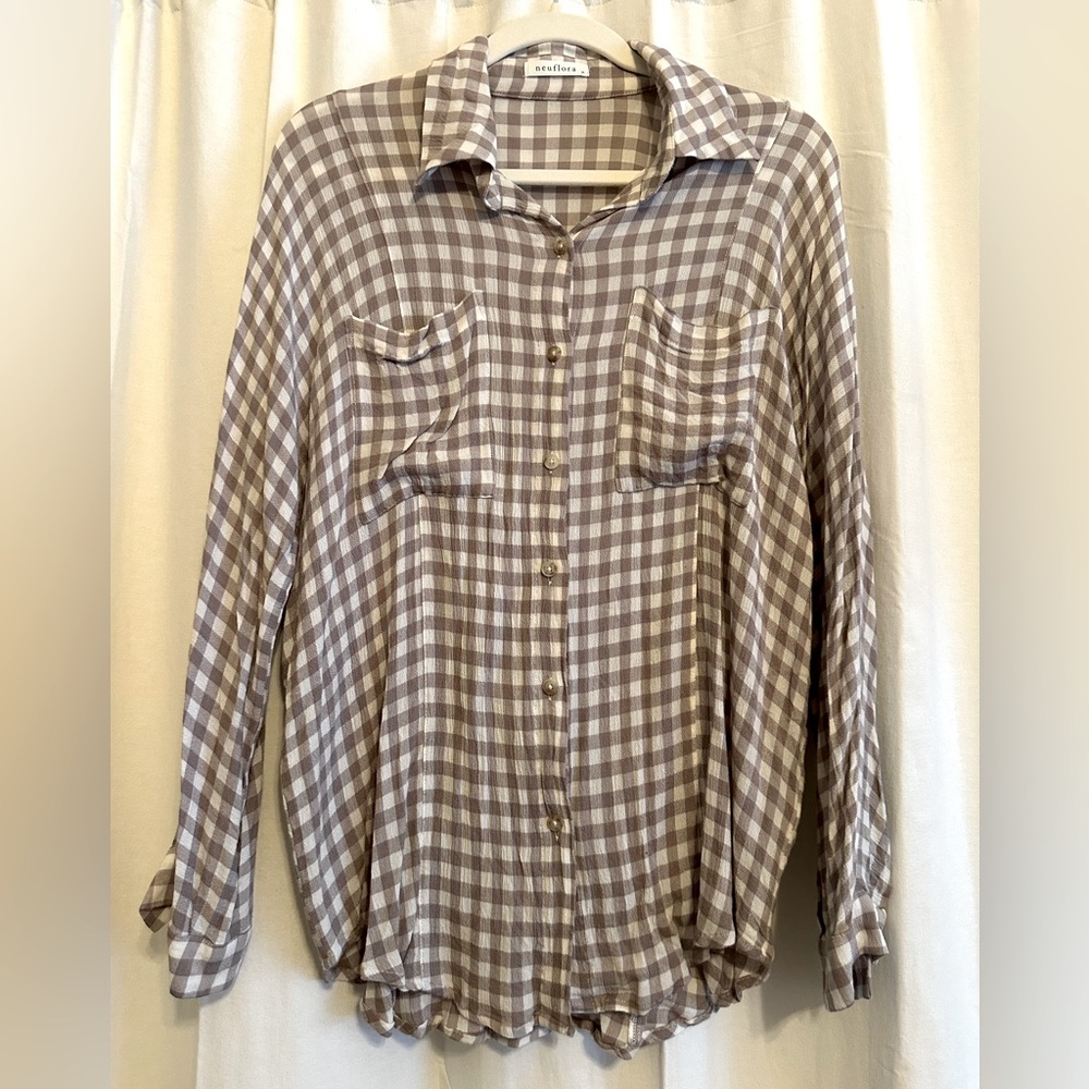 Neuflora Gingham Button Down Blouse: Size M